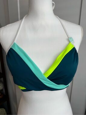 PINK Victoria's Secret Teal, Aqua & Neon Yellow Wrap Bikini Top
